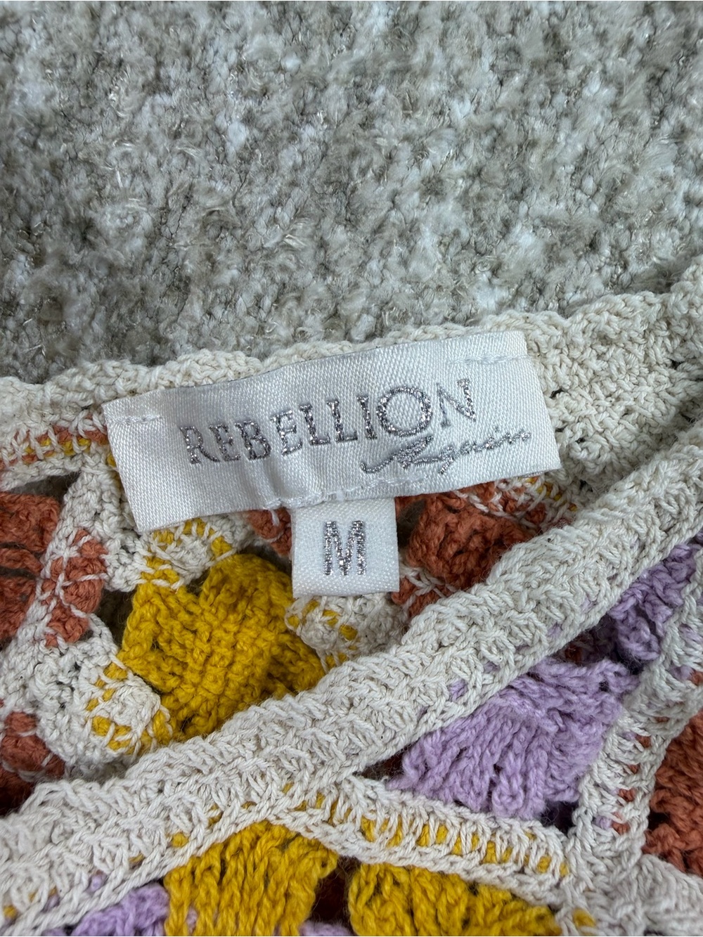 Rebellion Crochet Square-Panel Tank Top in Lavender, Mustard & Rust - Picture 2 of 6